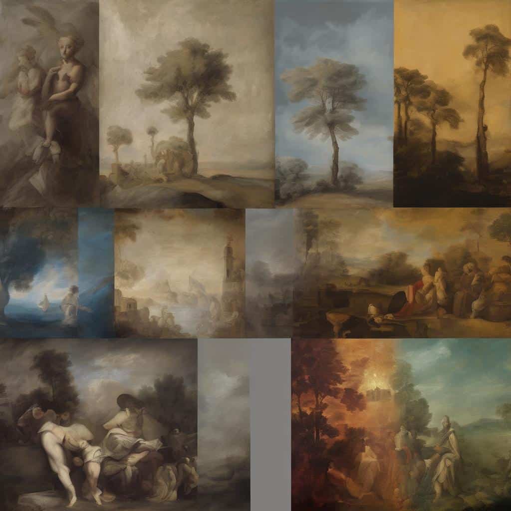 Γαλάζιο τοπίο με δέντρα και φυσικό περιβάλλον, αναδεικνύοντας τη σχέση τέχνης και πολιτικής στην ιστορία.