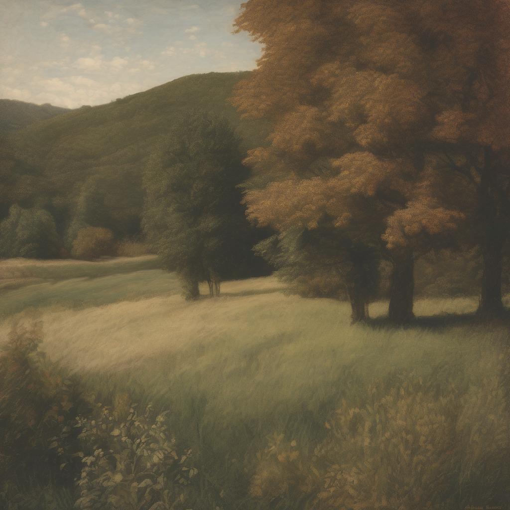 Ουάου, σκοτεινός και μυστηριώδης πίνακας με καταπράσινα και καφετιά δέντρα σε ήσυχη φύση.